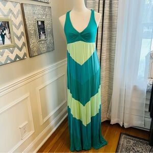 Ella Moss Turquoise and Lime Chevron Racer Back Maxi Dress